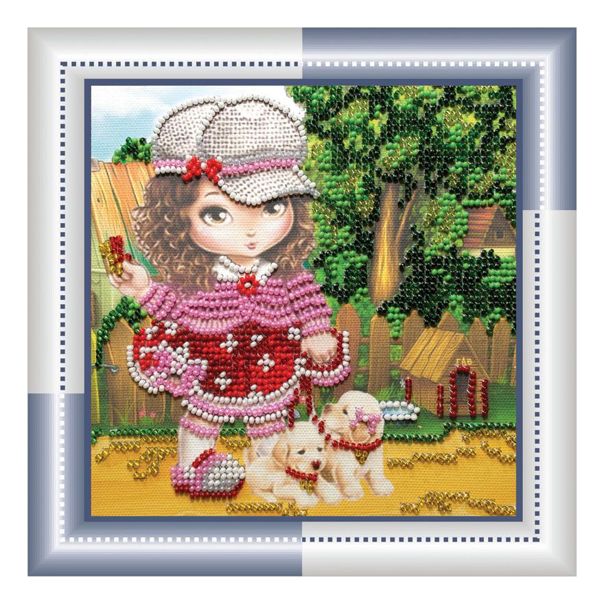 DIY Bead Embroidery Kit "Puppies tamer"  5.9"x5.9" / 15.0x15.0 cm