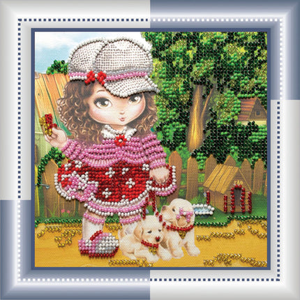 DIY Bead Embroidery Kit "Puppies tamer"  5.9"x5.9" / 15.0x15.0 cm