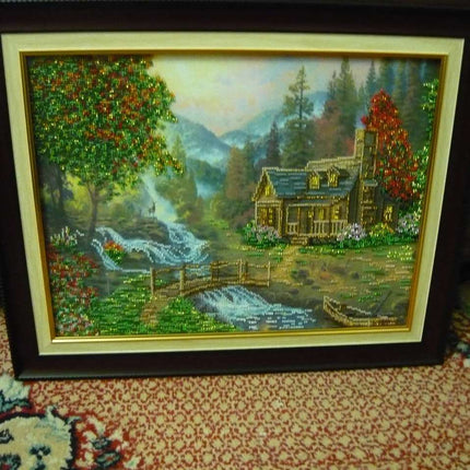 DIY Bead Embroidery Kit "Mountain river" 16.7"x12.6" / 42.5x32.0 cm