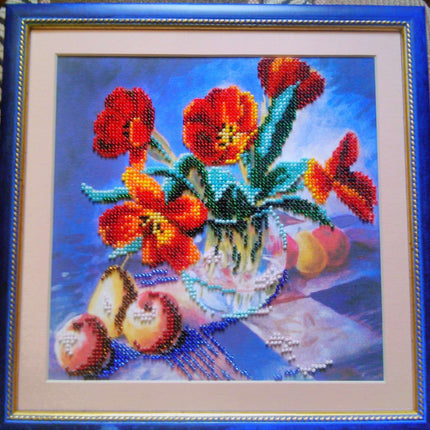 Canvas for bead embroidery "Tulips still-life" 7.9"x7.9" / 20.0x20.0 cm