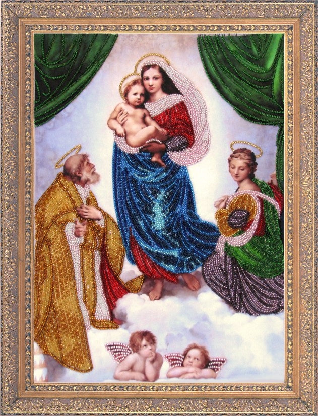 DIY Bead Embroidery Kit "Sistine Madonna" 14.2"x10.2" / 36.0x26.0 cm