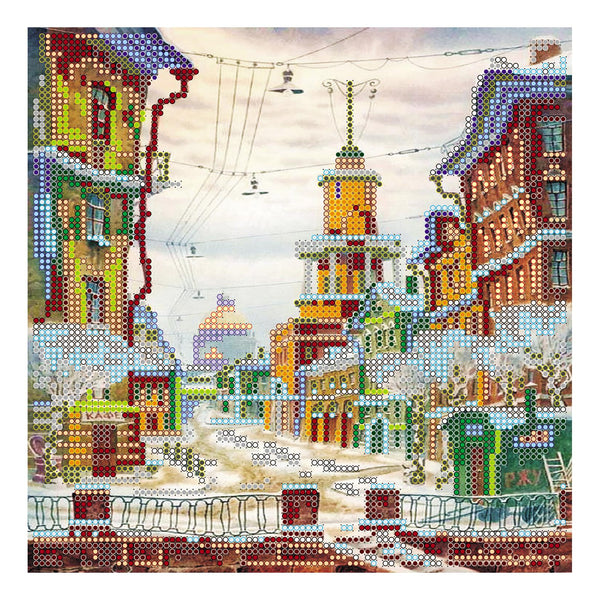 Canvas for bead embroidery "Bewitched Street" 7.9"x7.9" / 20.0x20.0 cm