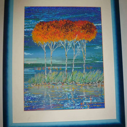 DIY Bead Embroidery Kit "Fire in sky blue - 3" 13.4"x17.7" / 34.0x45.0 cm