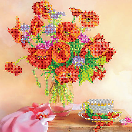 Canvas for bead embroidery "Morning Tea" 7.9"x7.9" / 20.0x20.0 cm