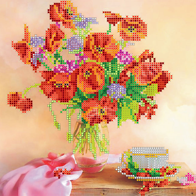 Canvas for bead embroidery "Morning Tea" 7.9"x7.9" / 20.0x20.0 cm