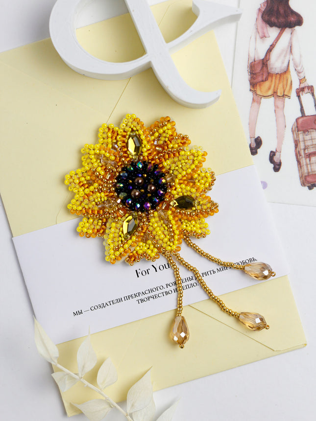 Beadwork kit for creating brooch "Little sun"