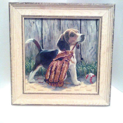 Canvas for bead embroidery "Sportive puppy" 7.9"x7.9" / 20.0x20.0 cm