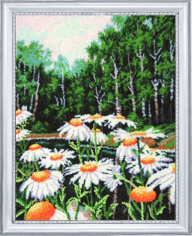 Bead DIY Embroidery Kit "Camomile Country" 13.4"x10.6"/ 34.0x27.0 cm