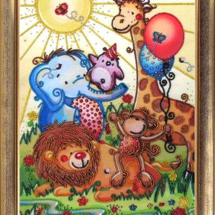 DIY Bead Embroidery Kit "Funny Zoo" 14.2"x10.2" / 36.0x26.0 cm