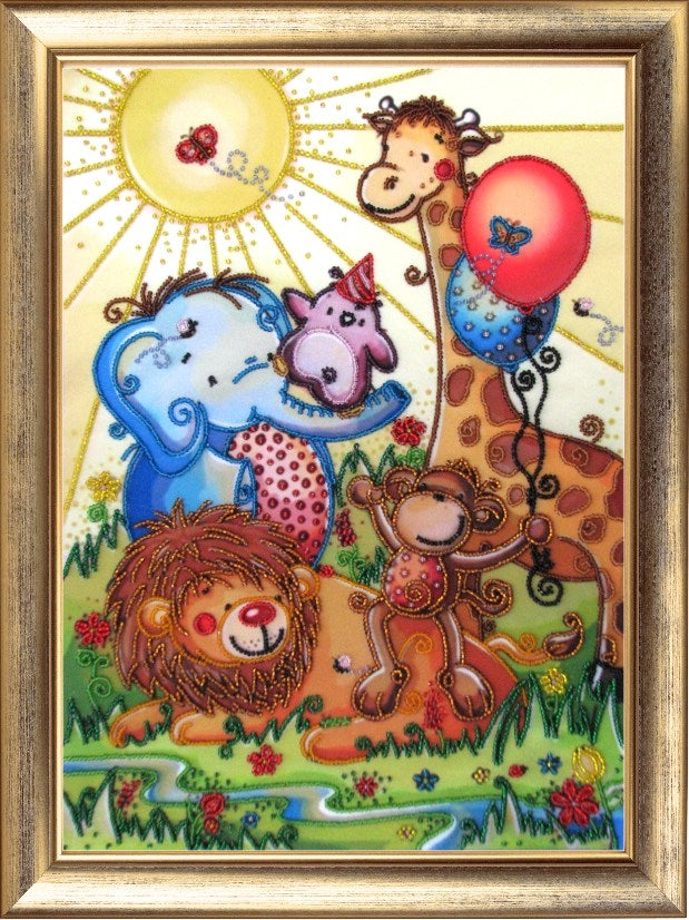 DIY Bead Embroidery Kit "Funny Zoo" 14.2"x10.2" / 36.0x26.0 cm