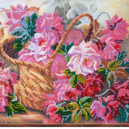 DIY Bead Embroidery Kit "Pink tenderness" 11.8"x8.7" / 30.0x22.0 cm
