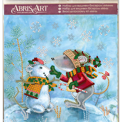 DIY Bead Embroidery Kit "Snow friend"  5.9"x5.9" / 15.0x15.0 cm