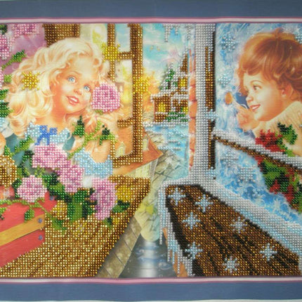 DIY Bead Embroidery Kit "Kay and Gerda" 13.8"x10.2" / 35.0x26.0 cm