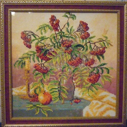 Canvas for bead embroidery "Wild ash cluster" 11.8"x11.8" / 30.0x30.0 cm