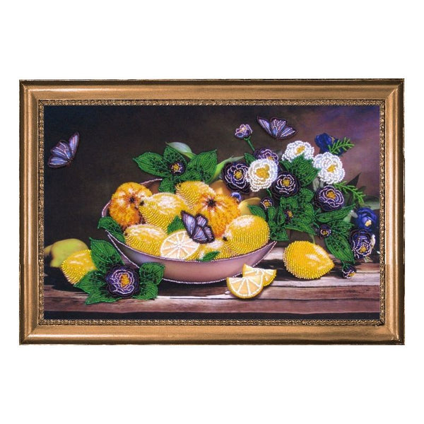 DIY Bead Embroidery Kit "Lemons and Apple-Quince" 9.4"x14.6" (24.0x37.0 cm)