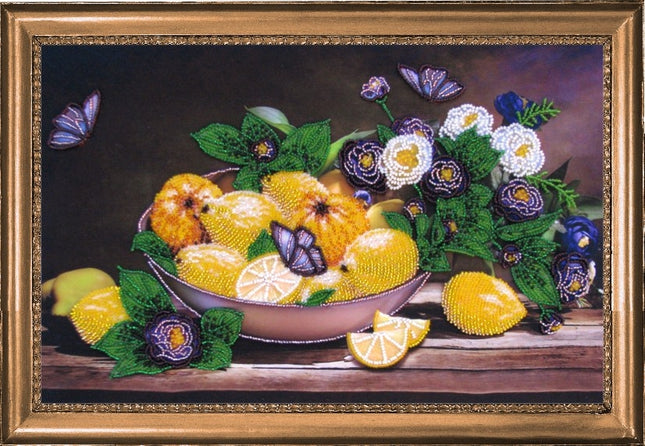 DIY Bead Embroidery Kit "Lemons and Apple-Quince" 9.4"x14.6" (24.0x37.0 cm)