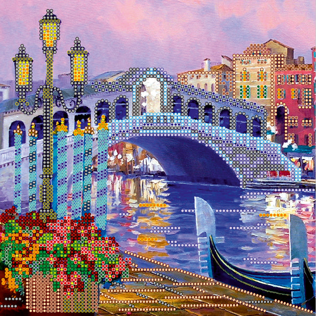 Canvas for bead embroidery "Venice lights" 7.9"x7.9" / 20.0x20.0 cm