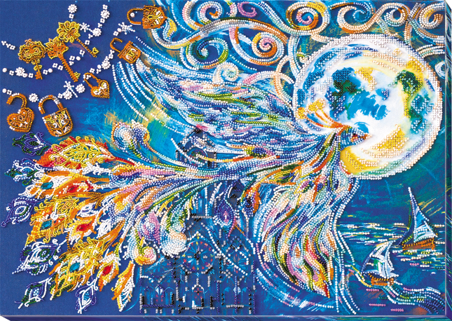 DIY Bead Embroidery Kit "Bluebird of happiness" 16.9"x12.2" / 43.0x31.0 cm