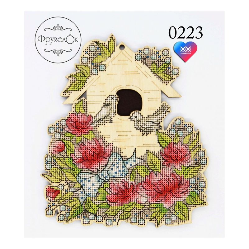 DIY Cross stitch kit on wood "Idyll" 7.1x6.1 in / 18.0x15.5 cm