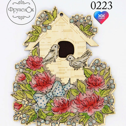 DIY Cross stitch kit on wood "Idyll" 7.1x6.1 in / 18.0x15.5 cm