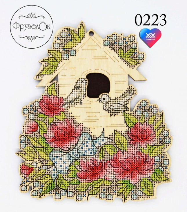 DIY Cross stitch kit on wood "Idyll" 7.1x6.1 in / 18.0x15.5 cm