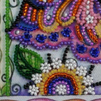 DIY Bead Embroidery Kit "Butterfly in flowers"  5.9"x5.9" / 15.0x15.0 cm
