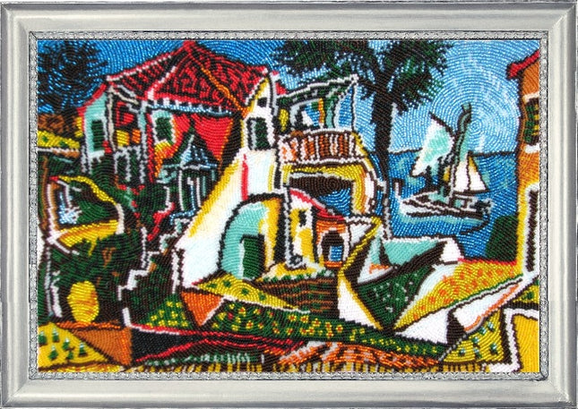 Bead DIY Embroidery Kit "Mediterrainian Landscape (after P. Picasso)" 9.4"x14.2"/ 24.0x36.0 cm