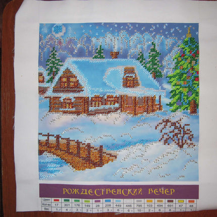 Canvas for bead embroidery "Christmas Eve" 7.9"x7.9" / 20.0x20.0 cm