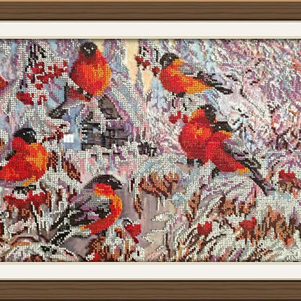 DIY Bead Embroidery Kit "Bullfinches" 17.7"x11.8" / 45.0x30.0 cm