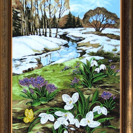 DIY Bead Embroidery Kit "Spring. Snowdrops" 15.4"x8.7" / 39.0x22.0 cm