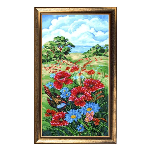 DIY Bead Embroidery Kit "Summer. Poppies" 15.4"x8.7" / 39.0x22.0 cm