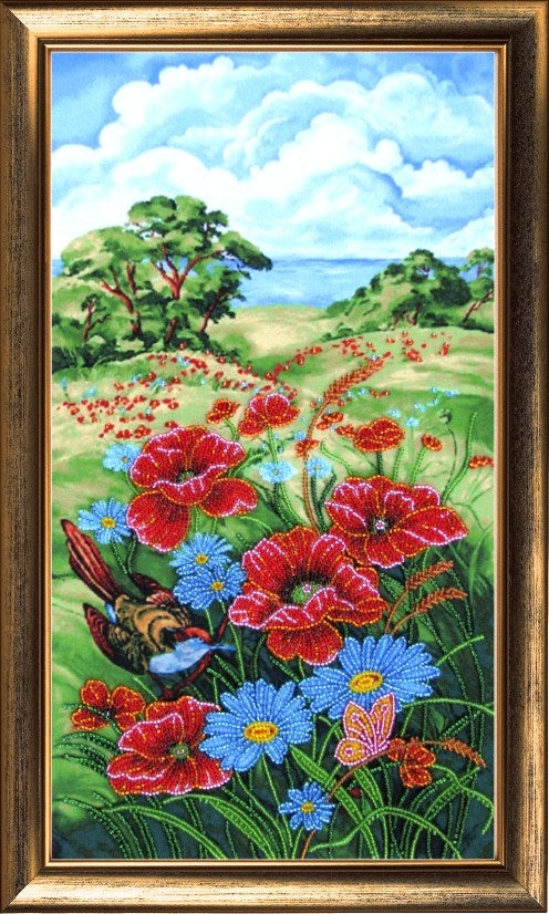 DIY Bead Embroidery Kit "Summer. Poppies" 15.4"x8.7" / 39.0x22.0 cm