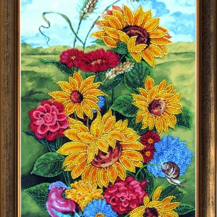 DIY Bead Embroidery Kit "Autumn. Sunflowers" 15.4"x8.7" / 39.0x22.0 cm