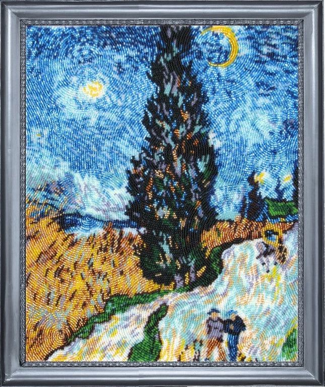 Bead DIY Embroidery Kit "Cypress Road (after V. Van Gogh)" 13.0"x10.6"/ 33.0x27.0 cm