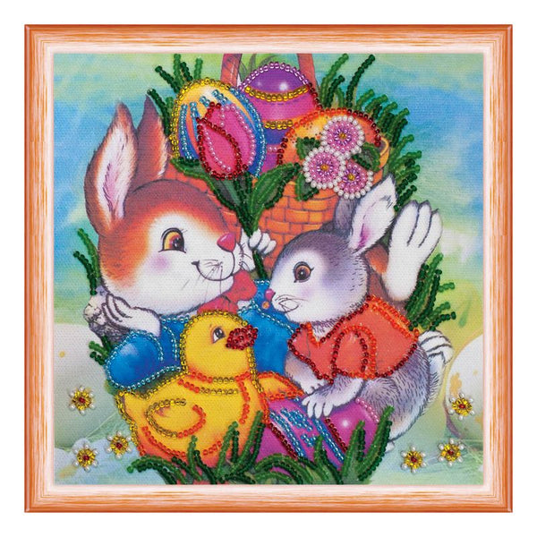 DIY Bead Embroidery Kit "Easter party"  5.9"x5.9" / 15.0x15.0 cm