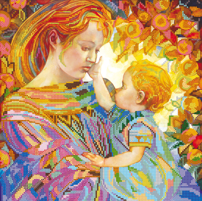 Canvas for bead embroidery "Mommy" 11.8"x11.8" / 30.0x30.0 cm