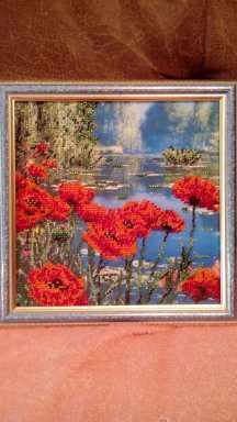 Canvas for bead embroidery "Poppy’s by the Lake" 7.9"x7.9" / 20.0x20.0 cm