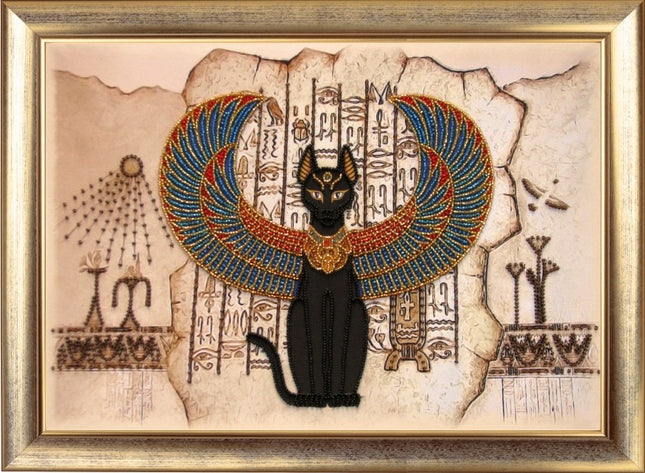 DIY Bead Embroidery Kit "Egyptian Cat" 10.2"x14.6" / 26.0x37.0 cm
