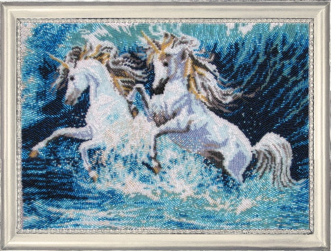 DIY Bead Embroidery Kit "Running by the Waves" 10.2"x14.2" / 26.0x36.0 cm