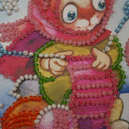 DIY Bead Embroidery Kit "Knitting bunnies"  5.9"x5.9" / 15.0x15.0 cm
