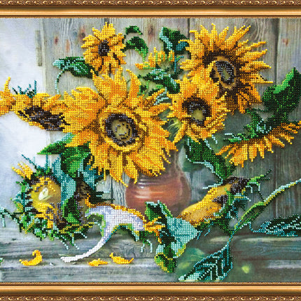 DIY Bead Embroidery Kit "Flowers of the Sun" 16.9"x12.6" / 43.0x32.0 cm