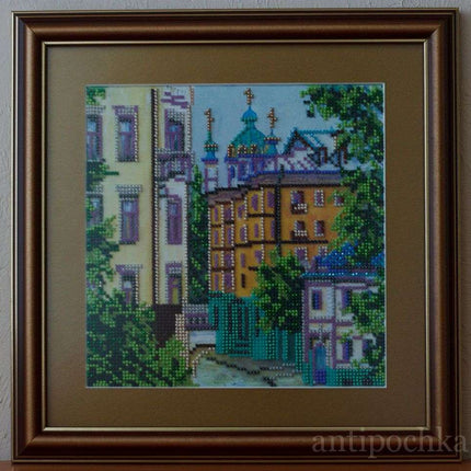 Canvas for bead embroidery "The Little Town" 7.9"x7.9" / 20.0x20.0 cm
