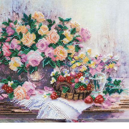 DIY Bead Embroidery Kit "Pink gauze" 11.8"x9.4" / 30.0x24.0 cm