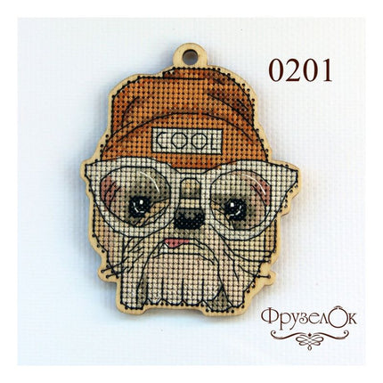 DIY Cross stitch kit on wood "Ivan" 4.1x3.5 in / 10.5x9.0 cm