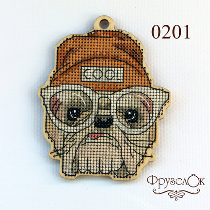 DIY Cross stitch kit on wood "Ivan" 4.1x3.5 in / 10.5x9.0 cm