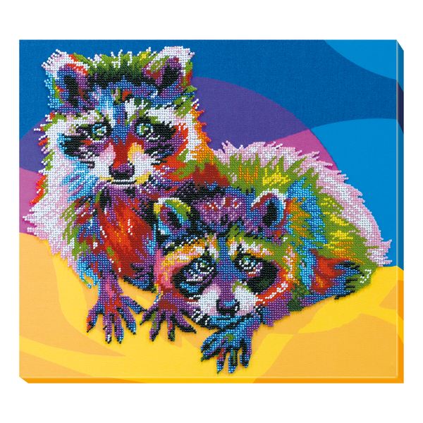 DIY Bead Embroidery Kit "Raccoons" 13.4"x11.8" / 34.0x30.0 cm