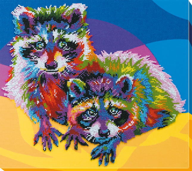 DIY Bead Embroidery Kit "Raccoons" 13.4"x11.8" / 34.0x30.0 cm