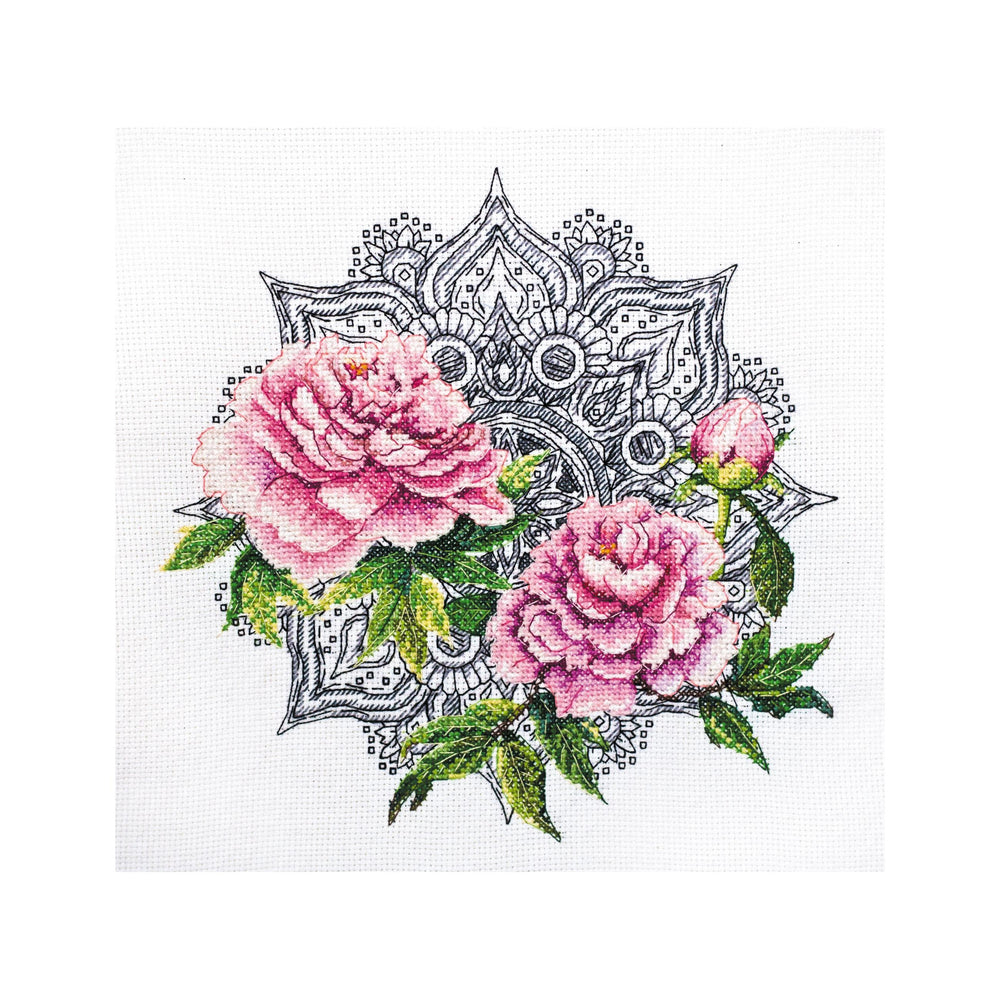 DIY Cross Stitch Kit "Lace peonies" 10.2"x10.2"