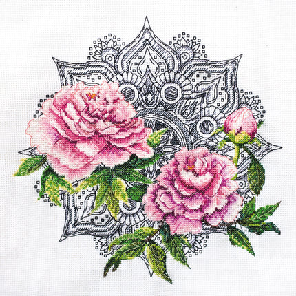 DIY Cross Stitch Kit "Lace peonies" 10.2"x10.2"