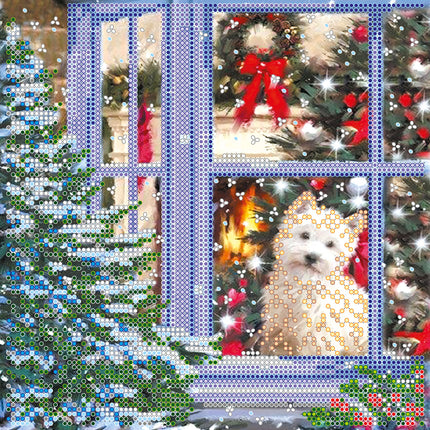 Canvas for bead embroidery "Crismas stori" 7.9"x7.9" / 20.0x20.0 cm